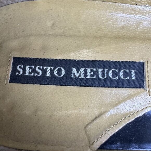 SESTO MEUCCI Black Penny Loafers Block Heel Shoes Size 10 Leather Square Toe - Picture 13 of 14